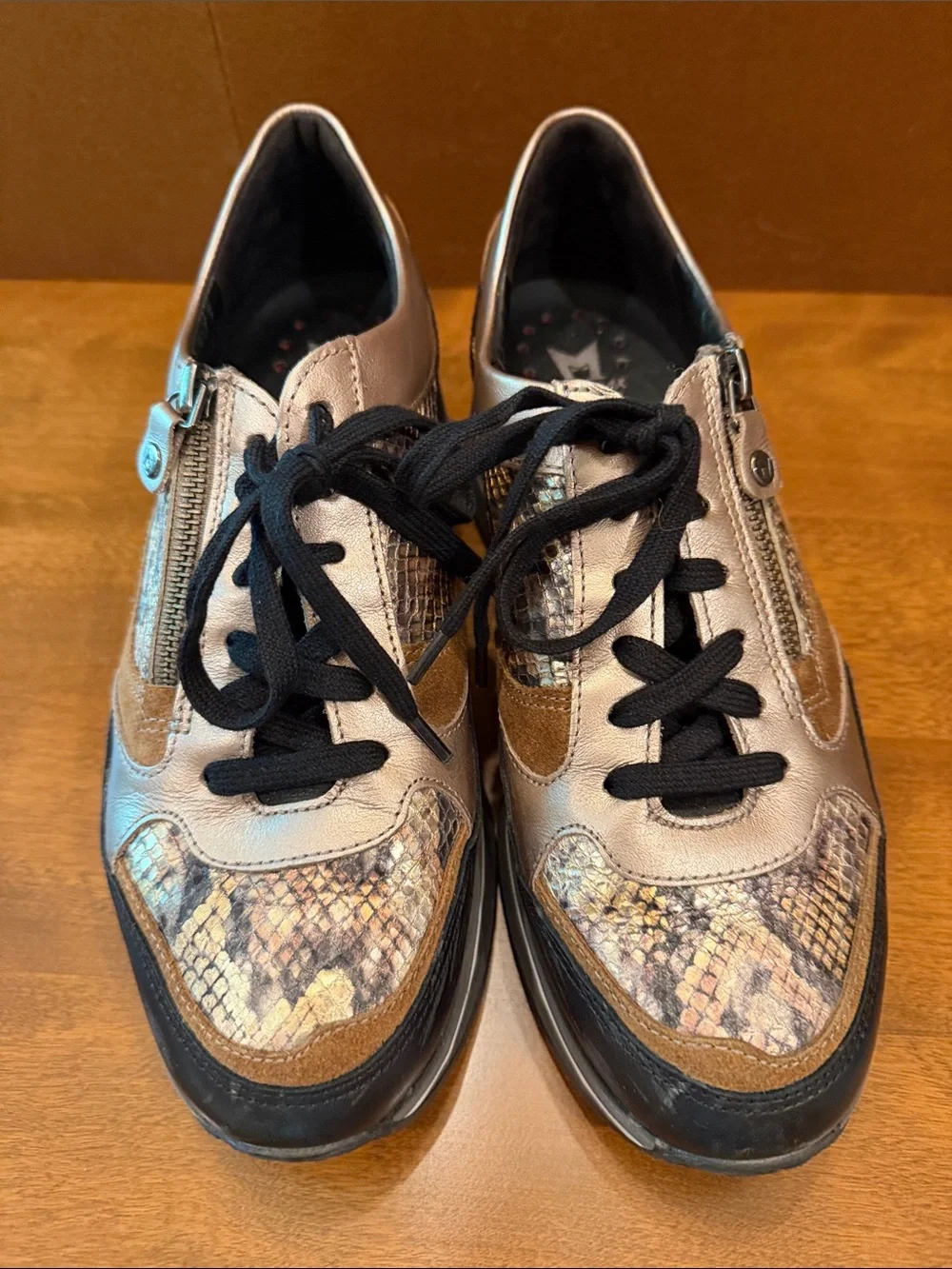 Mephisto Women's Brown Black Tan Snake-Print Athletic Sneakers